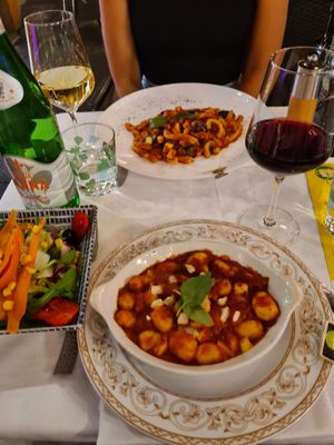 Gnocci with vegan cheese and Fussilli with eggplant anf vegan cheese at Ciro and Sons in Florence
