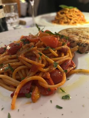 Vegan Spaghetti Pomodoro with Calabrian Chili Peppers added  at Ciro and Sons in Florence