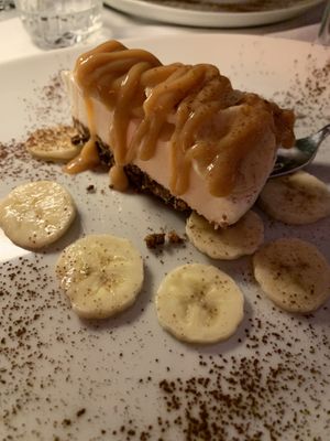 Vegan cheesecake with bananas and caramel sauce   at Ciro and Sons in Florence