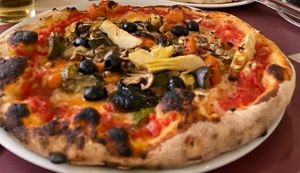 pizza con verdure with vegan mozzarella   at Ciro and Sons in Florence