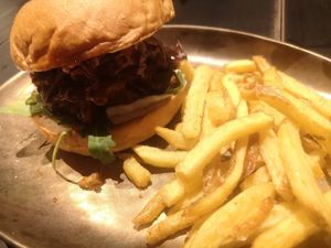 Pulled mushrooms burger at Vrutal - Poblenou in Barcelona