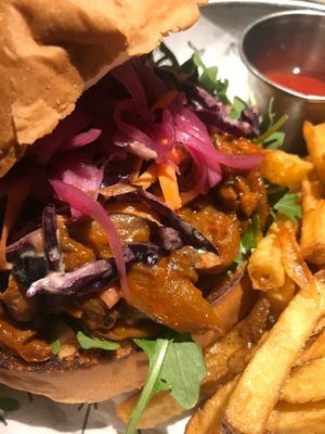 Mushroom burger at Vrutal - Poblenou in Barcelona