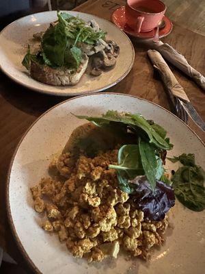 Tofu Scramble and Mushrooms on toast   at The Nut and Nettle in Bridlington
