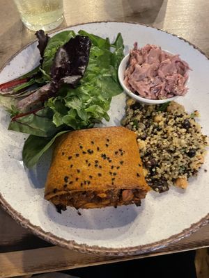 Lunch special warm pie with leaves and quinoa salad and coleslaww  at The Nut and Nettle in Bridlington