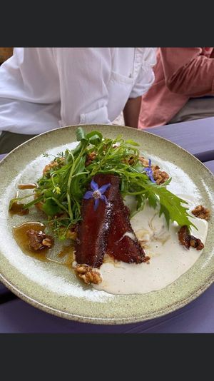 Wild Waffles- Smoked cheese Savoury Waffle with Cashew-maple Cream, Avocado, This-isn’t Bacon, Walnuts & Locally grown Salad at The Nut and Nettle in Bridlington