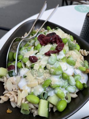 Caesar chicken with pasta instead of salad   at Yuícery - Ehrenstraße in Cologne