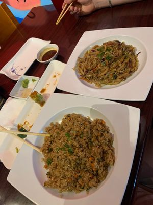 YUMMMMMMMMM yakiudon, veggie delight roll, and fried rice no egg  at Yanagi Sushi in Gilbert