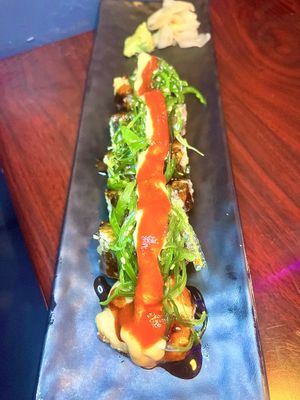 vegan shrimp monsoon roll - the sauces were to die for   at Yanagi Sushi in Gilbert