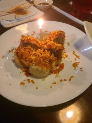 Restaurant surprised us with a birthday roll at Yanagi Sushi in Gilbert