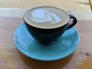 my decaf oatmilk latte at Mudsharks Coffee Bar in Courtenay