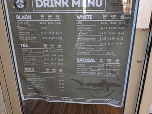 Drinks menu at Mudsharks Coffee Bar in Courtenay