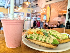 Avocado Toast and Smoothie  at Mudsharks Coffee Bar in Courtenay