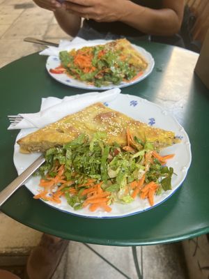 Vegan pie with saladd  at Filomila in Athens