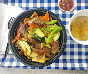 Cashew with ";Soy Meat"; which is actually seitan at Cafe Jay in San Diego