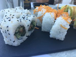 Spicy cucumber sushi, Sushi with sweet potato and avocado sushi with apple at Hippocampus in Protaras