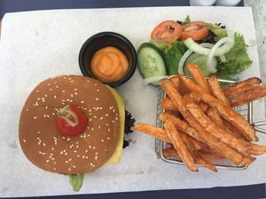 Moving Mountains burger shared for two at Hippocampus in Protaras
