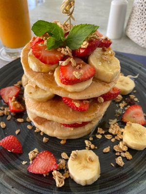 Vegan pancakes with fruit😍 at Hippocampus in Protaras