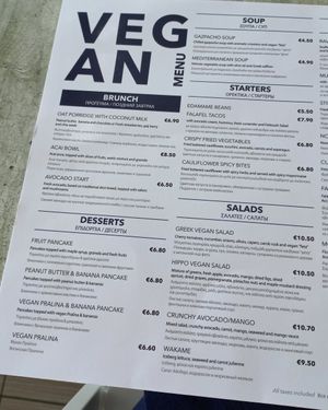Menu at Hippocampus in Protaras
