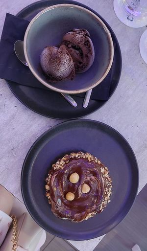 Vegan Pralina (Chocolate Tart) with Vegan Chocolate Ice cream at Hippocampus in Protaras