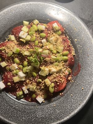 Beetroot tofu ravioli   at Hippocampus in Protaras