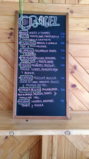 Bagels menu at A-Frame Oasis in El Palmar De Vejer
