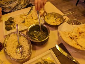 Spinach curry and one with chickpeas at Ital India in Venice