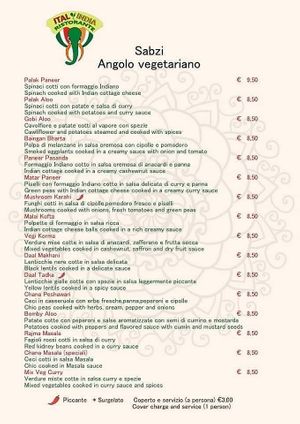 Vegetarian menu at Ital India in Venice