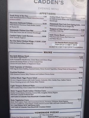 Menu - March 2025 at Cadden's Bar One in Castlebar