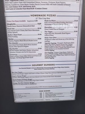 Menu - March 2025 at Cadden's Bar One in Castlebar