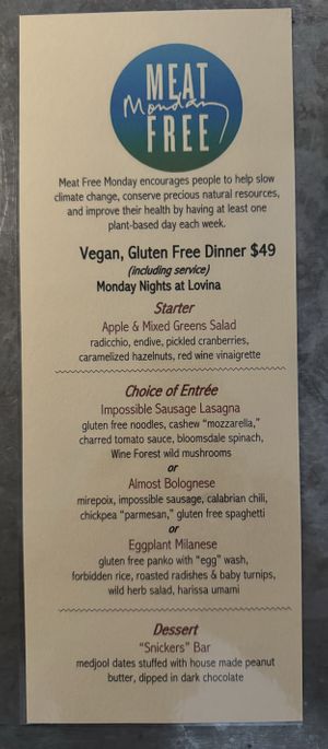 Meat Free Monday Menu  at Lovina in Calistoga