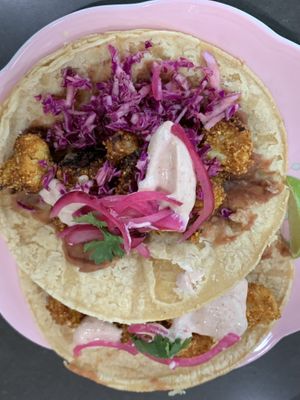 Crispy Cauliflower tacos with Yum Yum sauce  at Plant Life Journey Retreats in South Haven