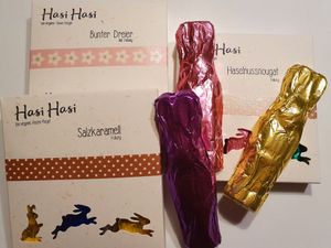 Chocolate Easter bunnies (salted caramel, hazelnut nougat and mixed) at Das Bernsteinzimmer in Wuppertal