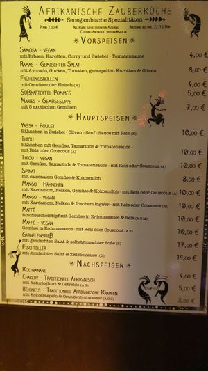 African menu at Alte Utting in Munich