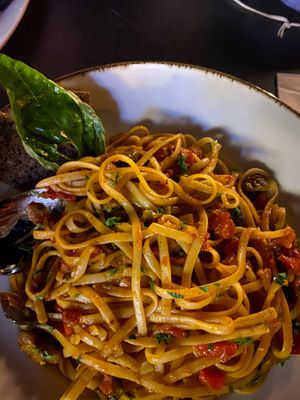 Aubergine linguine (asked for without cheese) at Shakespeare in Antalya