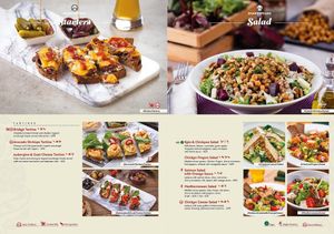 Menu showing vegan kale and chickpea salad  at Shakespeare in Antalya