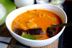 Vegan Curry with Tofu and Veggies. It was pretty spicy! at Jumonji Cafe 十文字カフェ in Kuroishi