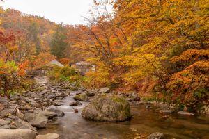 Surroundings in fall at Aoni Onsen in Kuroishi