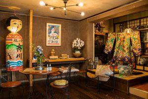 Traditional Japanese and local craft and products at the entrance of the Inn  at Tabinoyado Saikawa in Kuroishi