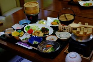 vegan dinner at Tabinoyado Saikawa in Kuroishi