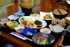 a lot of food! at Tabinoyado Saikawa in Kuroishi