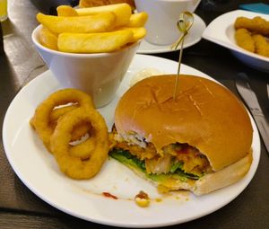 A tasty homemade lentil burger  at The Misty in Isle Of Skye
