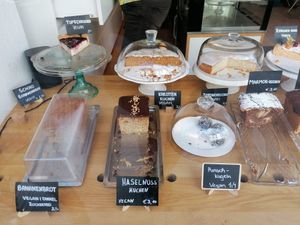 Look at all the vegan cakes! Get there early because they sell out! at Verenas in Innsbruck