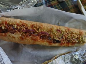 Beyond sausage hotdog at Bites7060 in Larnaca