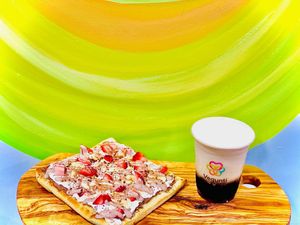 Vutella Flatbread and Iced Chai Latte at Vegunti in Morganville