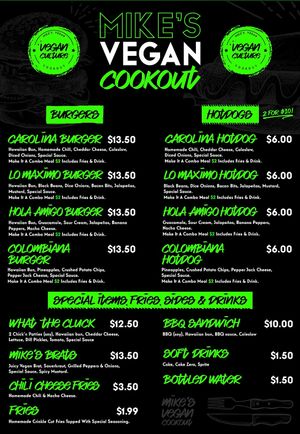 Menu is super straightforward. I would like it if they would state the brand of the patty/dog/chik’n cut they are using or if it’s in house made. at Mike's Vegan Cookout in Raleigh