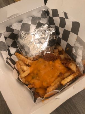 What the cluck with their chili cheese fries. at Mike's Vegan Cookout in Raleigh