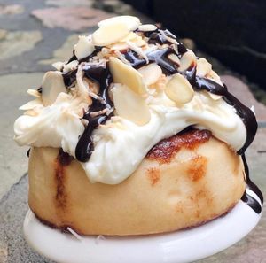 Caramel Frosting, Toasted Coconut, Almonds & Chocolate Sauce! at Cinnaholic in Birmingham