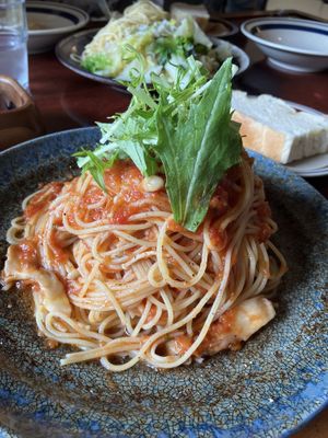 パスタはヴィーガンに変更できます！全て肉、乳製品を使用しないメニューです。  at Uki Cafe in Okayama