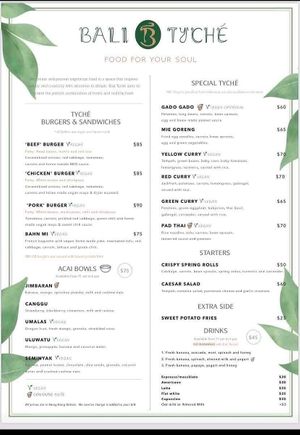 January 2021 menu at Bali Tyche in Outlying Islands