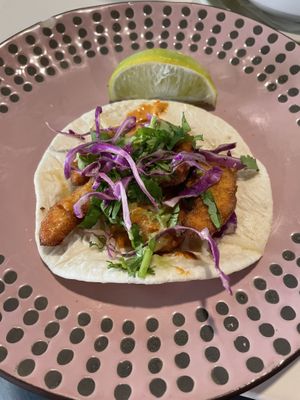 Vegan shrimp tacos, so flavorful and I will definitely be back to try the rest of their menu soon! at Pepitas Vegan Taqueria in Denton